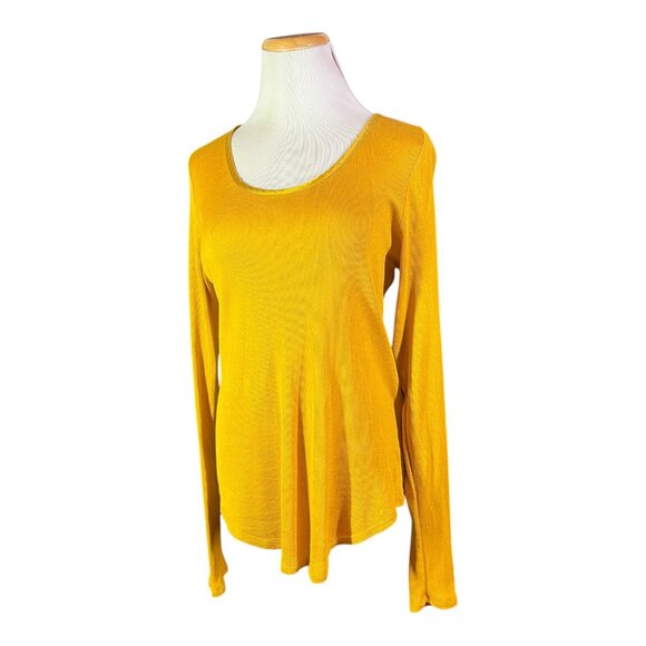 Rag & Bone Size M Yellow Ribbed Knit Top Silk Cashmere Stretchy Thin *Flaw - Picture 1 of 14